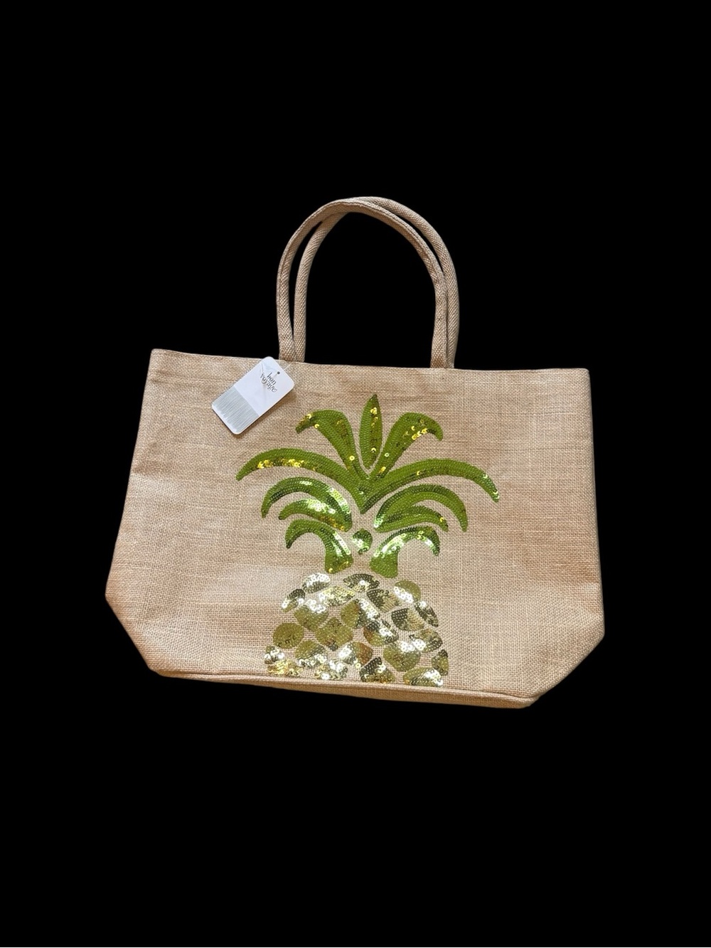 NWT Bon Voyage Pineapple Sequin Jute Tote Bag Beach Vacation Resort Tropical